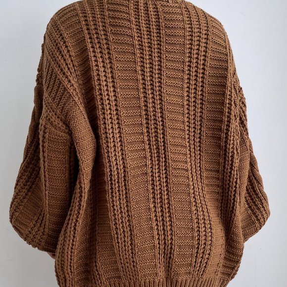 Brown Casual Womens Solid Button Front Cable Knit Cardigan - Picture 2 of 5